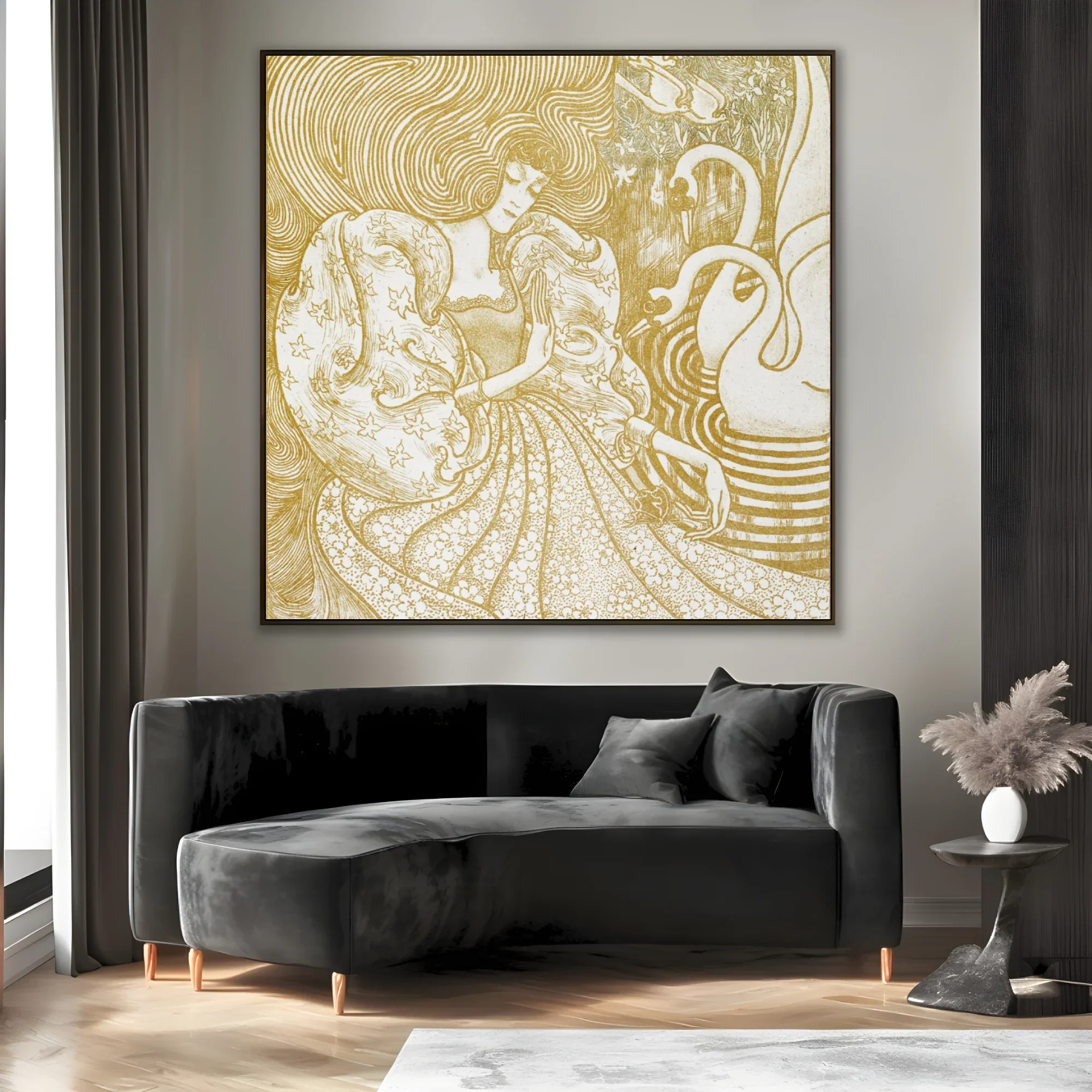 Donna con una farfalla in uno stagno con due cigni, Jan Toorop (1894)